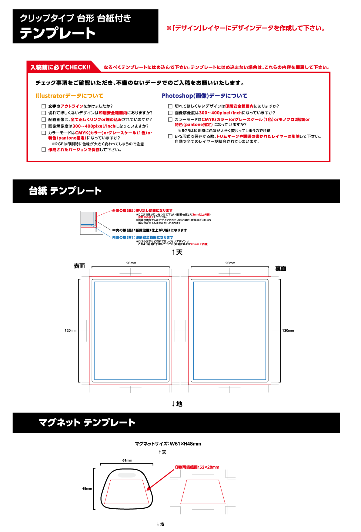 マグネットクリップ　台形　台紙付タイプテンプレート